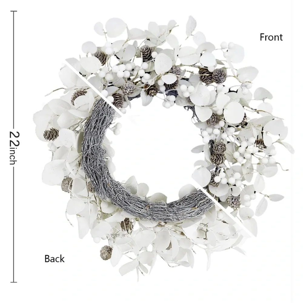 Handmade Winter Wreath Indoor or Outdoor Decor Pinecones Berries Eucalyptus